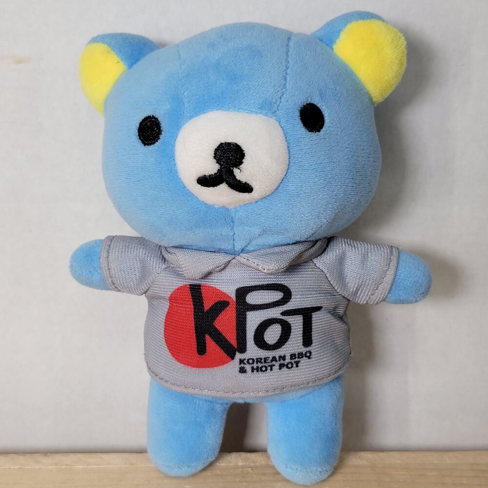 KPot Korean BBQ & Hot Pot Blue Plush Bear w/ Metal Clip